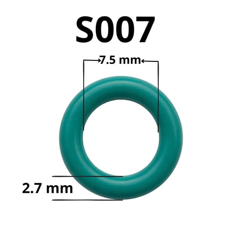 S007 teal rubber O-ring with 7.5 mm outer diameter and 2.7 mm thickness