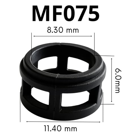 MF075 black rubber grommet with dimensions: 8.30mm width, 9.0mm height, 11.40mm diameter